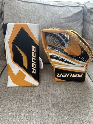 Junior  Bauer matching Blocker and Goalie Glove- Black and Gold