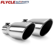 Pair Exhaust Tip 2.5" Inlet 4" Outlet 9" Long Chrome Stainless Steel Bolt on