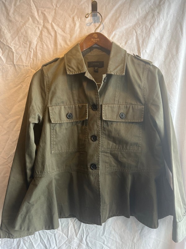 J. Crew Military Jacket Size XS Utility Olive Green Khaki Epaulets  2 Pockets