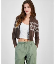 PLANET HEART Womens Fair Isle Cropped Cardigan Sweater