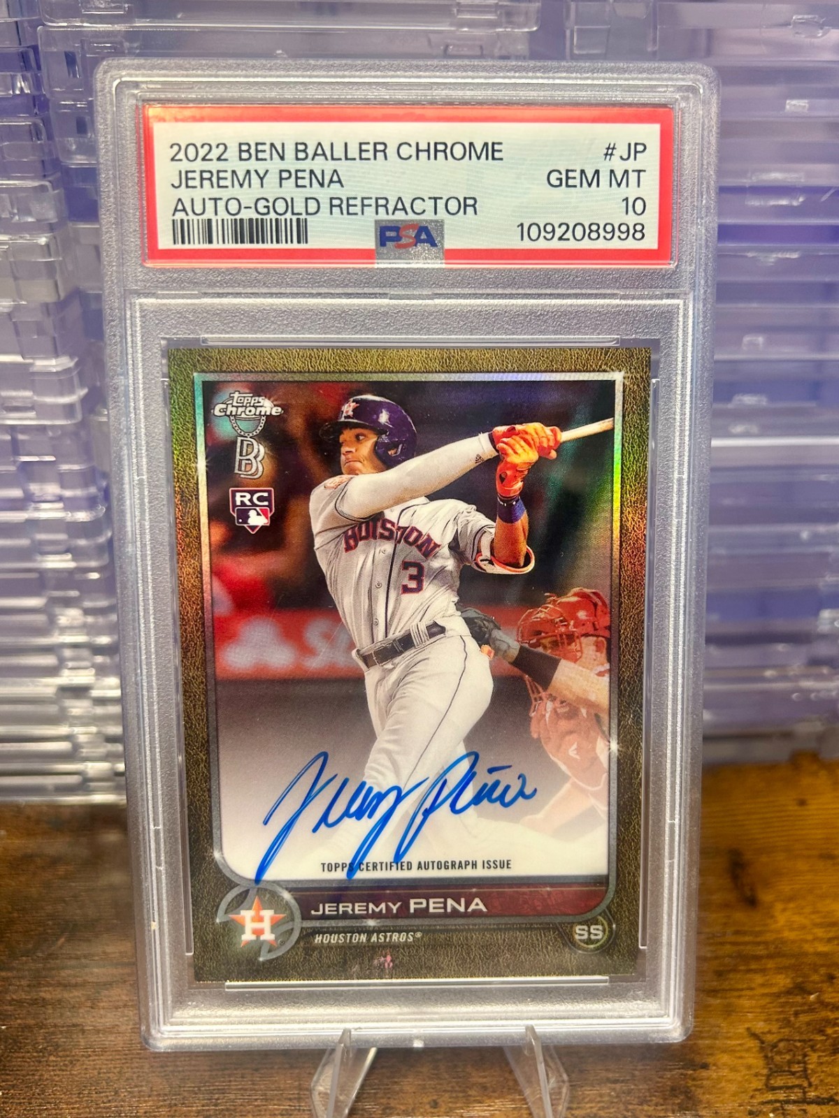 2022 Topps Chrome Ben Baller Jeremy Pena Gold Refractor Auto /50 PSA 10 view 1