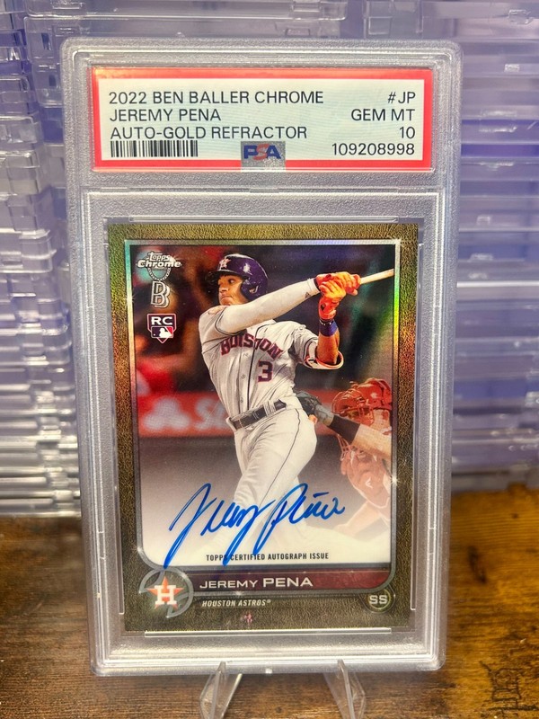 2022 Topps Chrome Ben Baller Jeremy Pena Gold Refractor Auto /50 PSA 10