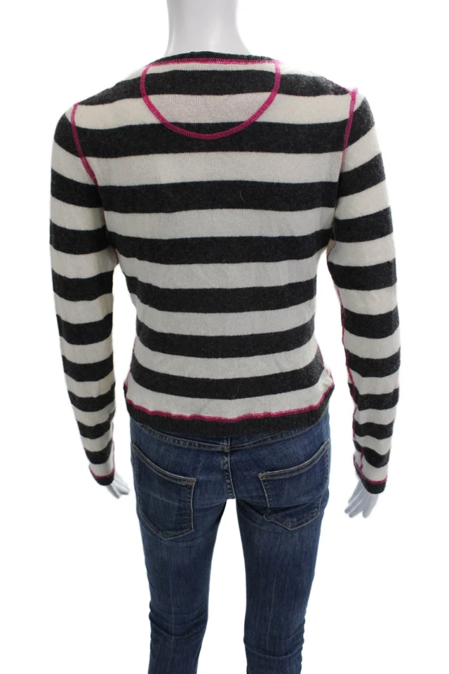 Cárdigan Aqua para mujer a rayas mezcla de cachemir botones cuello redondo talla XS Foto 3 de 4