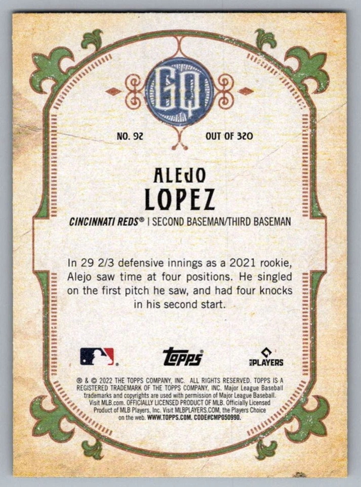 2022 Topps Gypsy Queen Green Alejo Lopez Cincinnati Reds #92 - Image 2 of 2