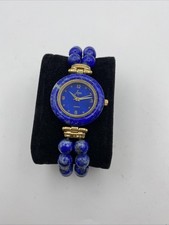 Aria Womens Gold Tone Lapis Lazuli Blue Gemstone Watch New Battery