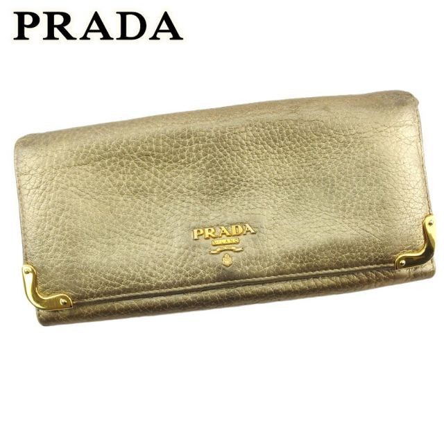 Prada Gold Leather Zipper Wallet with Logo for Women Q602
