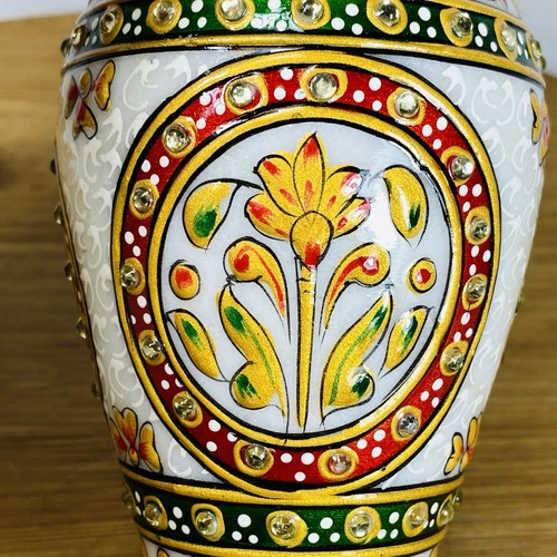 "Florero de colección hecho en mármol pintado a mano Meenakari trabajo adornado 7,5"" de alto" - Imagen 3 de 6