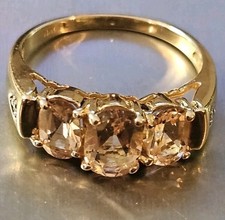 10k FL Stamped: 10k Yellow Gold, 2 Diamond-3 Smokey Colored Stones, Ring-sz 6.75