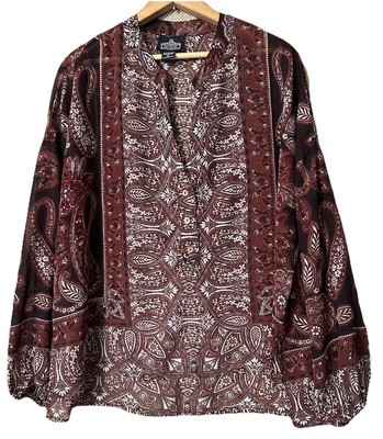 Angie Brand Top L Boho Hippie Silky Peasant Shirt Fairycore Whimsigoth Blouse