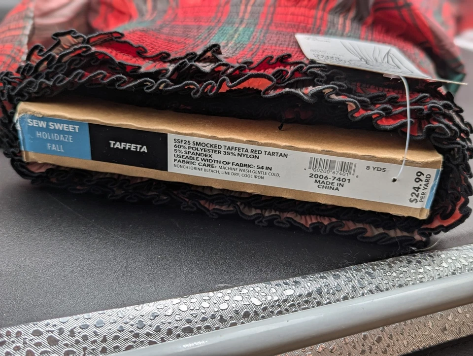 6.5 Yard Lot Sew Sweet Taffeta Smocked Red Tartan Dress By The Yard 54 in JoAnn - Image 3 of 4