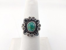 Petite Vtg Navajo Handmade Fred Harvey Era Sterling Silver Turquoise Ring Sz 6