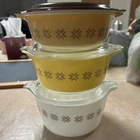 Vintage Pyrex Town & Country Cross Stitch Star Casserole Set w/ Lids Set of 3 Y2