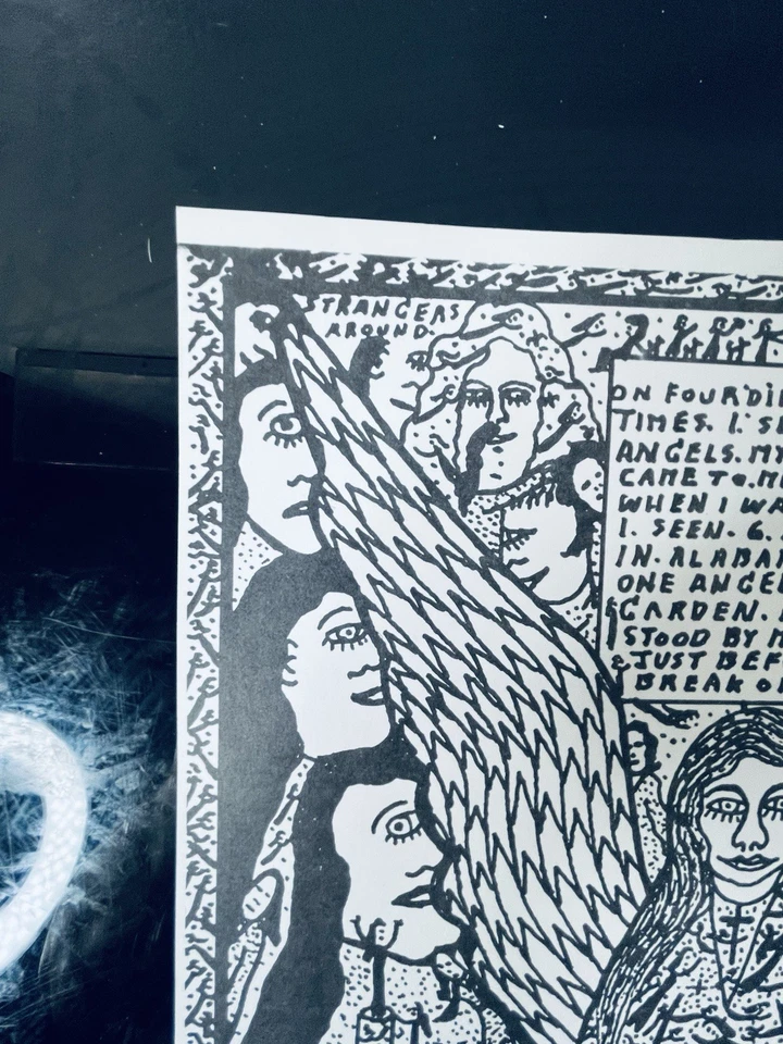 91' Howard Finster "Schutzengel" Lithographie Visionär Außenseiter Kunst 17" x 9,5" - Bild 2 von 4