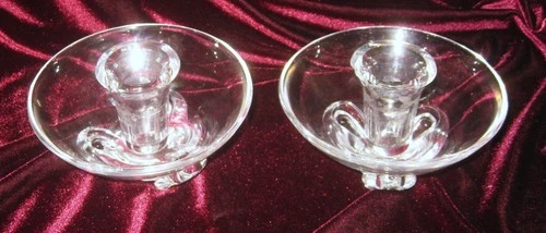 1 Pair of 1950s STEUBEN ART GLASS Floret Candlestick Holder by Pollard As Is