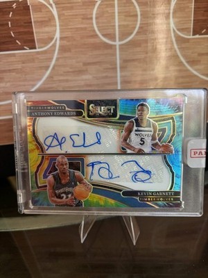 2024-25 Panini Select Anthony Edwards/Kevin Garnett Dual Auto Tie Dye Prizm 3/25