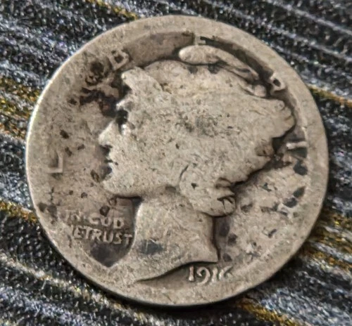 1916 P  MERCURY DIME  Good Detail 90% silver coin