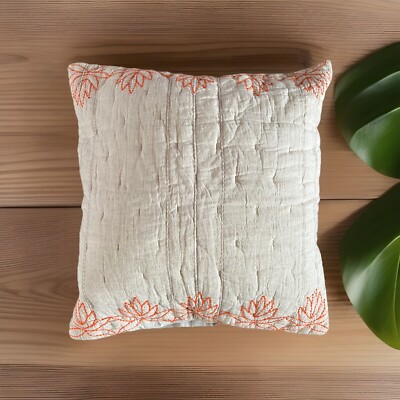 Anthropologie Anthroliving Embroidered Luna Quilt Beige Orange Lotus Euro Sham