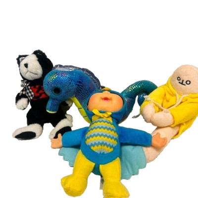 Childrens Toys Plush x 4  Black Cat  Sea Horse  OTO  Cabbage Patch Kid