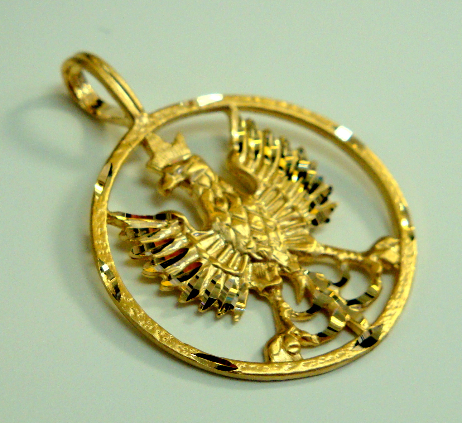 14k Yellow Gold Polish Eagle Pendant – Detailed Textured Design, 17x32mm, Includes Gift Box - View #12