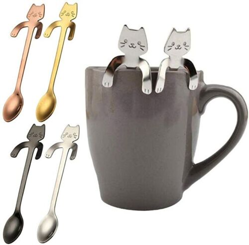 Stainless Steel Cat Shape Metal Teaspoon Coffee Dessert Spoon Flatware Gift Idea - Afbeelding 1 van 24
