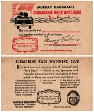 SUBMARINE RACE WATCHERS MEMBERSHIP CARD - VINTAGE REPRINT