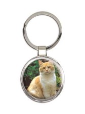 Cat : Gift Round Keychain Cute Animal Kitten Funny Friend Birthday