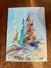 Art Original Acrylic Painting Pine X3  by Randy Spry 6x8 Landscape