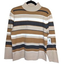 Sag Harbor Women Natural Multicolor Striped Long Sleeve Sweater Mock Neck Size S