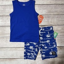 Boys Outfit Size XS 4-5 . NWT Tank And Shorts With Palm Trees. Elastic Waist.