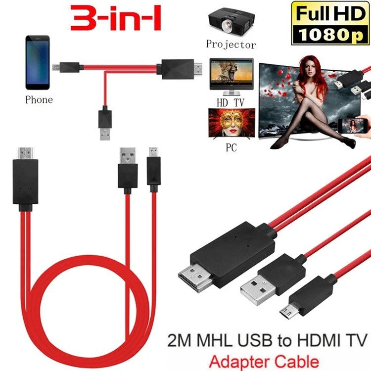 Cable MHL Cable Adaptador MHL Micro USB a HDMI Cable Compatible 1080P HDTV 5Pin F - Imagen 2 de 4