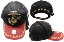 USMC SEMPER FI ONCE A MARINE ALWAYS A MARINE CORPS CAP HAT ALL BLACK LICENSED