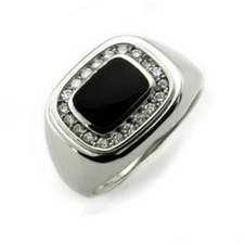 Genuine 925 Sterling Silver Black Onyx Square Rounded Cubic Zirconia Ring