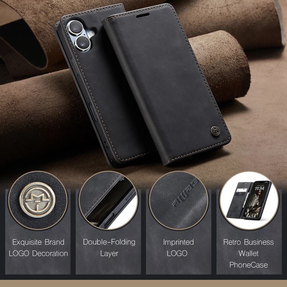 For iPhone 16 15 14 13 12 11 Pro Max XS Leather Wallet Case Magnetic Flip Cover - Image 3 of 4