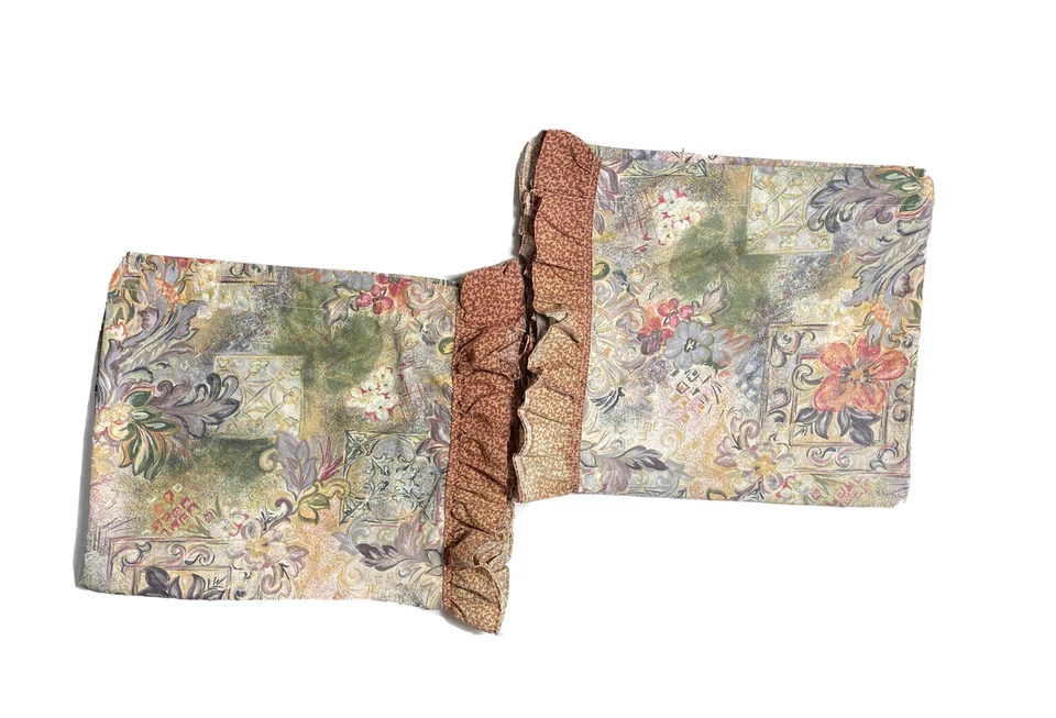 Par de cortinas vintage hechas a mano cortinas con volantes borde colorido Mill Creek años 70 Foto 2 de 4