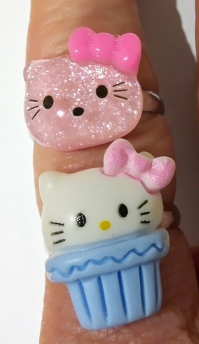 Handgefertigt *Hello Kitty & Cupcake* 2er Set verstellbare Ringe - Bild 5 von 11