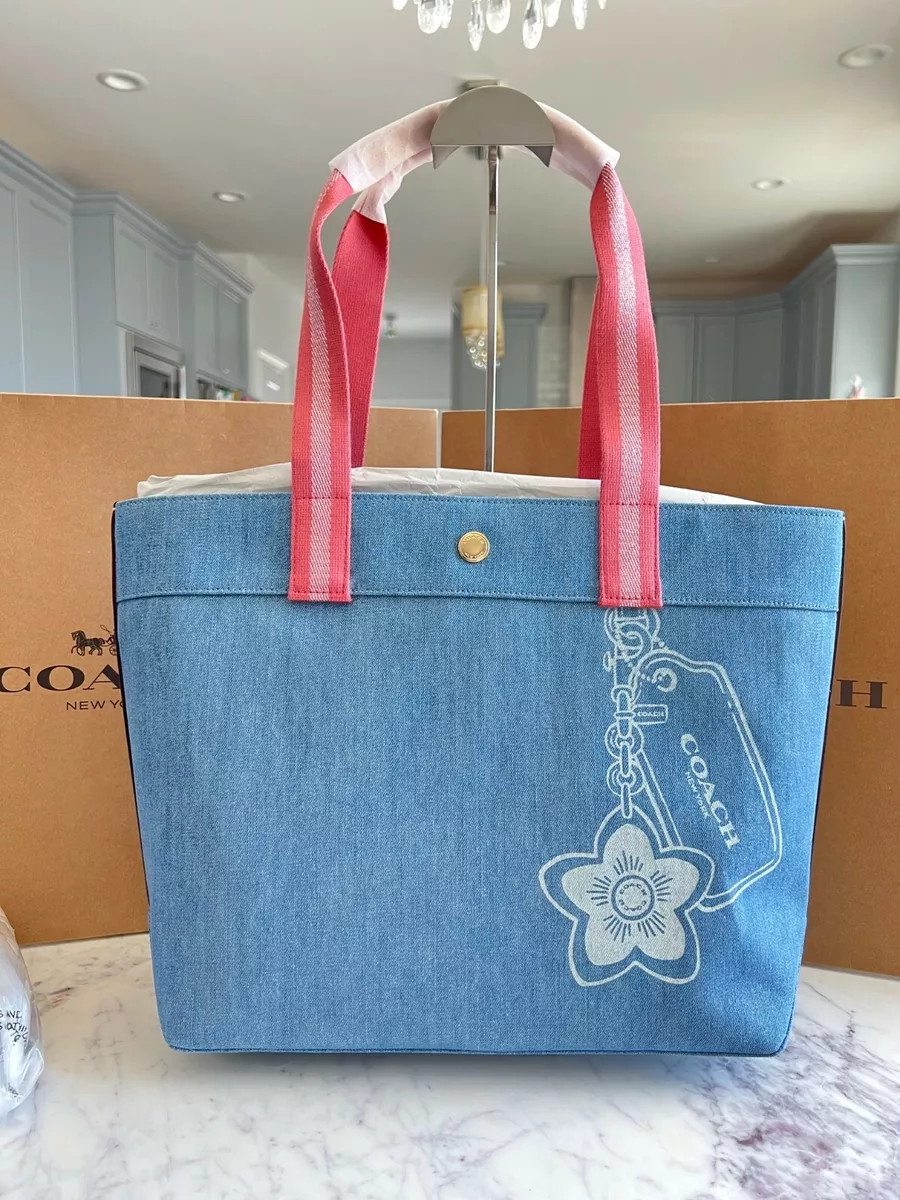 COACH Denim Tote C8292 Gold/Light Wash Denim Multi