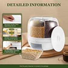 Rice Dispenser Dry Grain Food Storage Container Tank 6-Grid Rotating for Kitchen