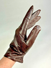 Vintage 1980's to 1990's dark brown leather FOWNES gloves w/knit lining size 7.5