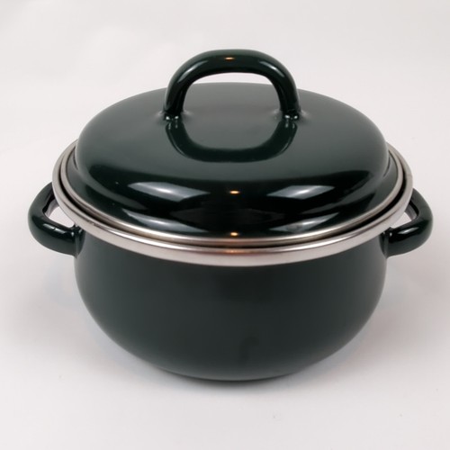 Megaware Mini Kochtopf Pfanne 0,5 Quart mit Deckel Grün Made In Spain Emaillegeschirr