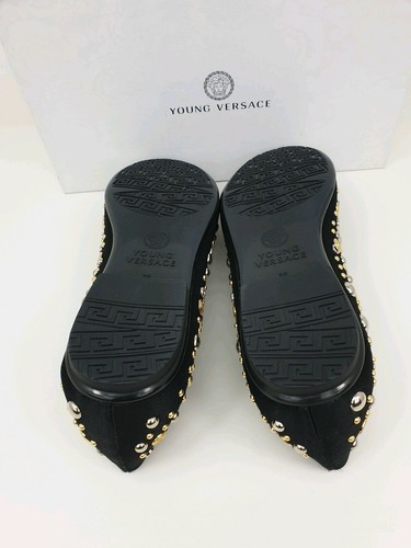 YOUNG VERSACE Gold & Silver Studs Pumps Ballet Shoes - Black - UK 6/EU 39 - Picture 9 of 9
