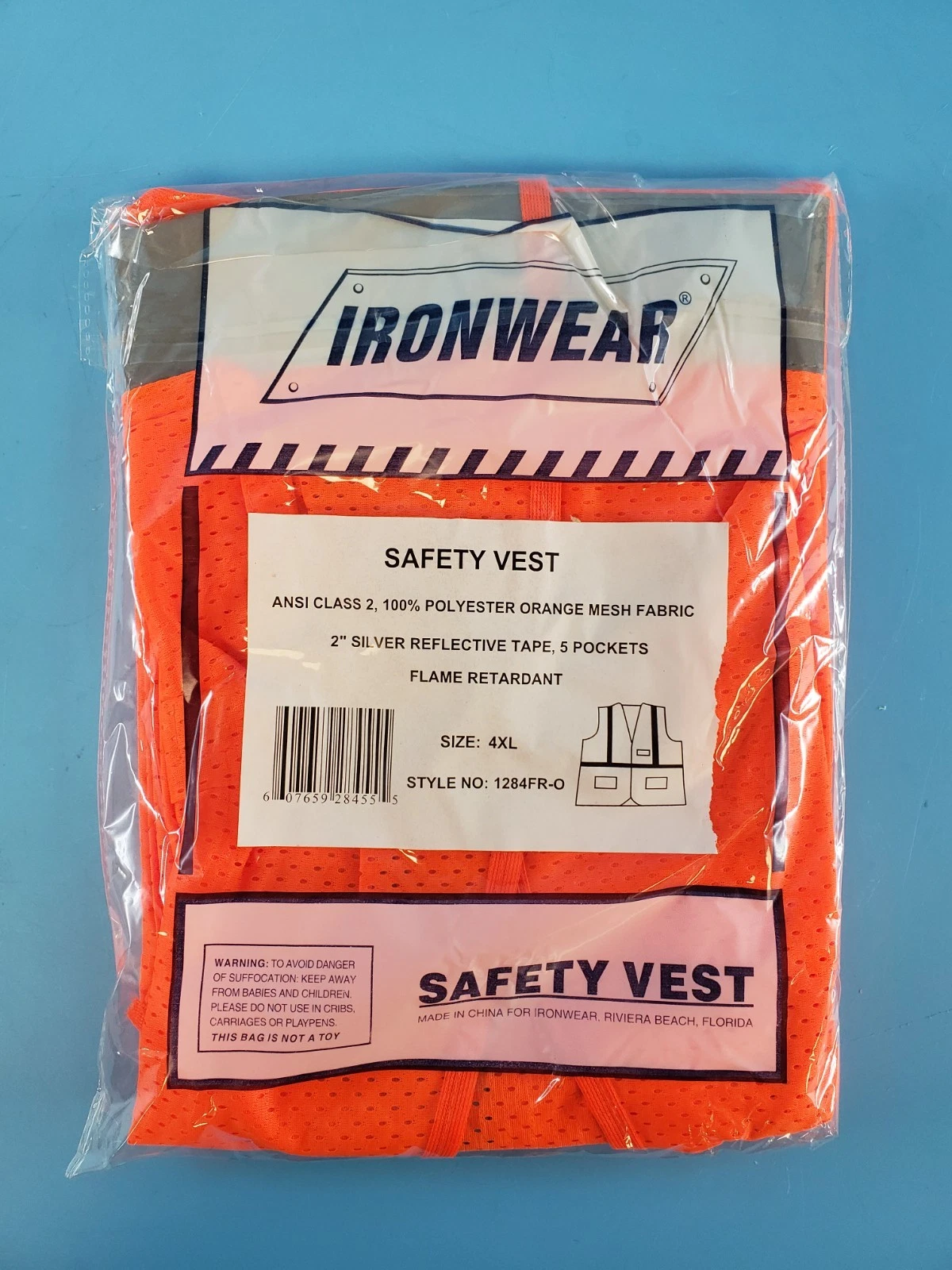 Lot of 10 IRONWEAR SAFETY VEST 1284FR-O Size-4XL, 5-POCKET HI VISIBILITY - product detail image 1