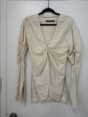 KitX by Kit Willow Women's Knot Front with Split Sleeve Blouse Beige Size XS