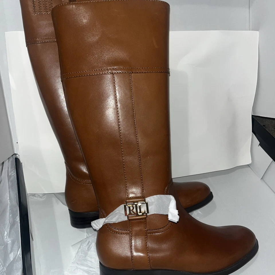 Polo Ralph Lauren Brooke Women's Size 8.5 B Burnished Brown Leather Boot Tan - Image 2 of 2
