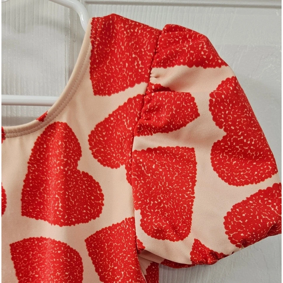 Traje de baño Mini Boden rosa corazón mangas con volantes talla 6-7 para niña Foto 3 de 4