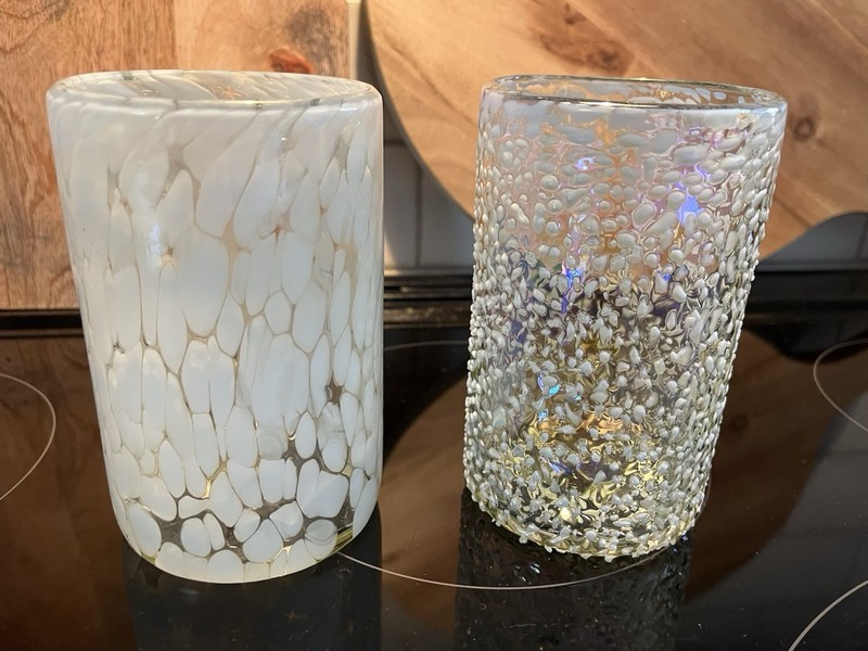 2 Handblown Mexican Glass Tumblers Pebble Seeded