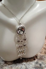 Fashion Silver Tone Disc 3 Tier Chandelier Pendant Necklace 28"