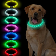 LED Multi-Color Dog Collar, Rechargeable 7 Colors Changing Light Up Dog Collar,