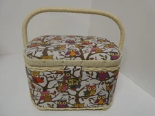 Michley Sewing Basket w/Storage Tray Plus 41 Piece Kit Owl/Wicker Theme