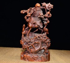 Ultra-Detailed Hand Carved Wooden God Of Longevity Statue Artisan Deer