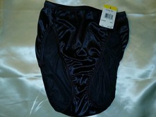 Vintage 90s Vanity Fair Black Satin Glossy Second Skin Hi-Cut Panties 6 NWT